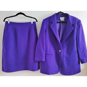 Block Island Petites by Marina Pappas Purple Wool Skirt Suit Jacket Set Sz14